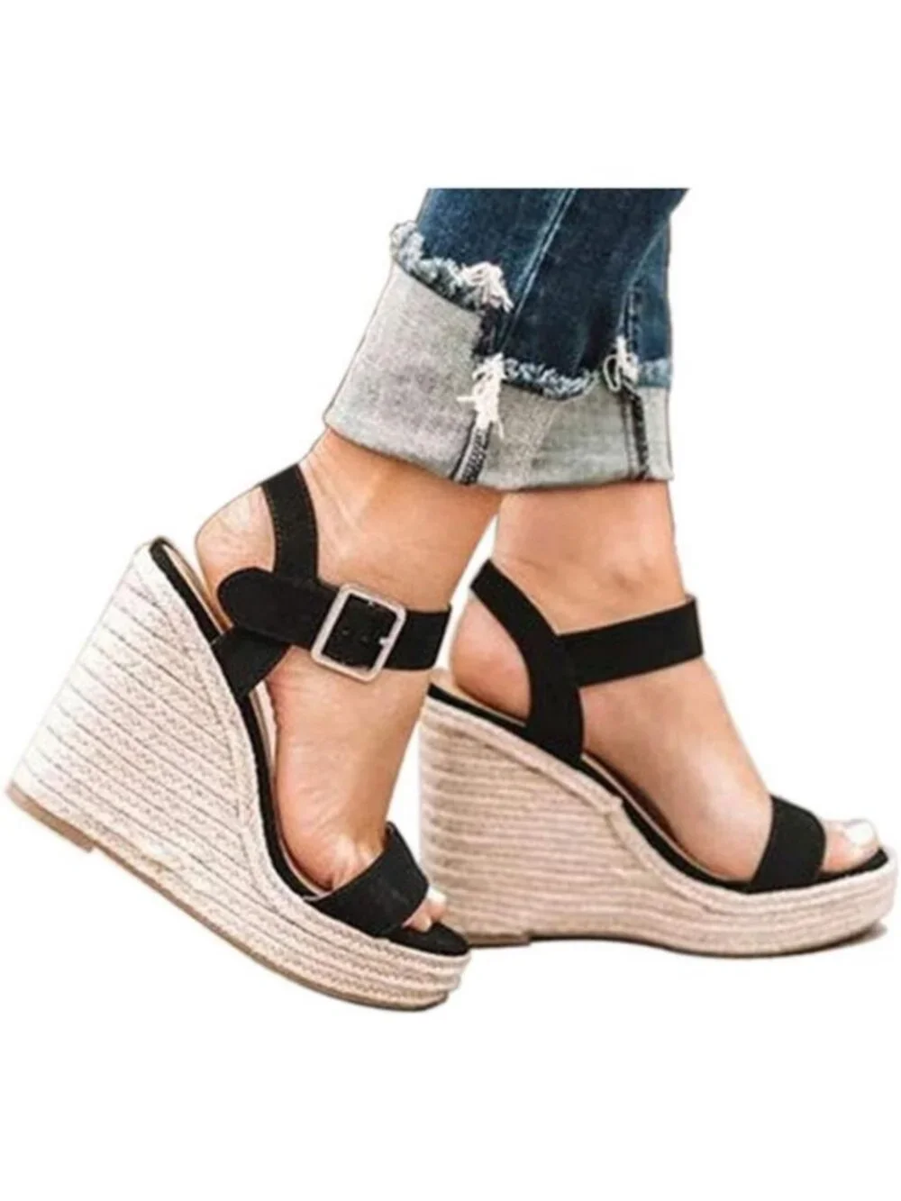 Stylish Women's Wedge Platform Sandals with Ankle Strap - Open Toe Summer